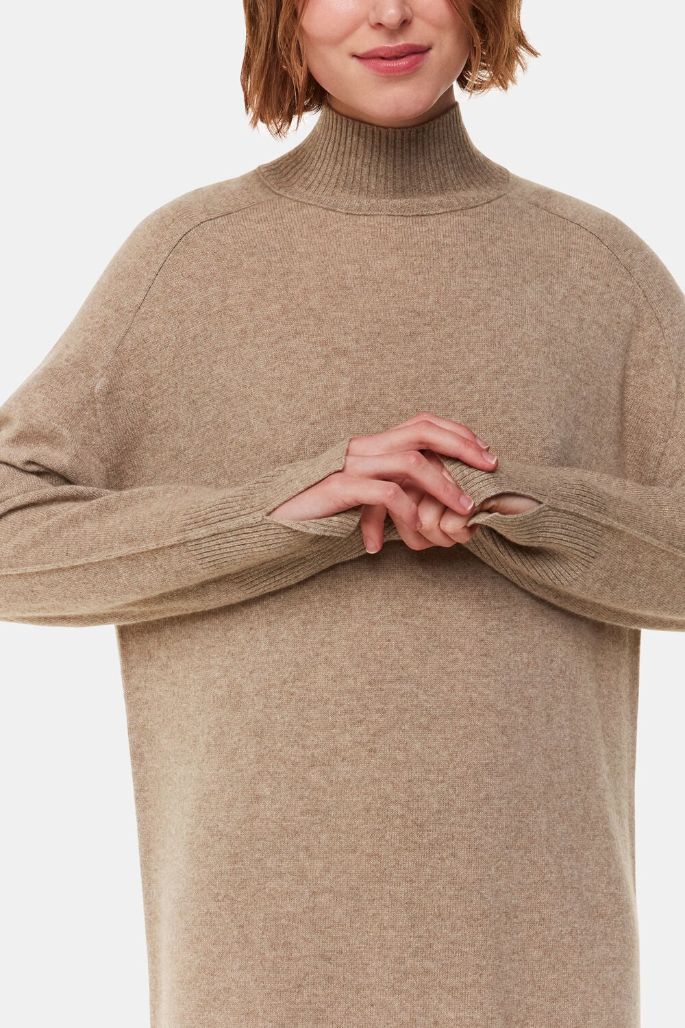 Oatmeal Cashmere Mock Neck Sweater Dress