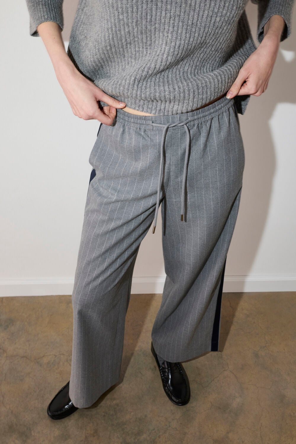 Grey Petite Side Stripe Flannel Jogger