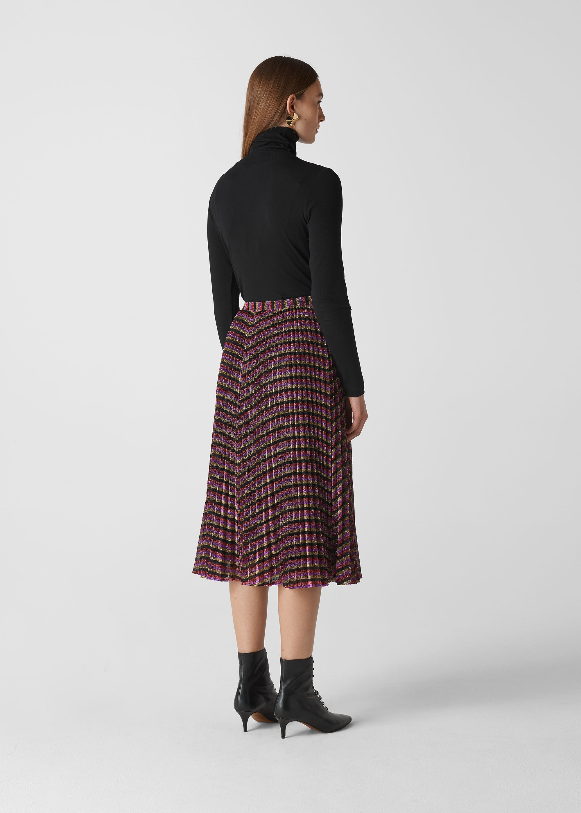 Multicolour Stripe Sparkle Pleated Skirt WHISTLES Whistles UK
