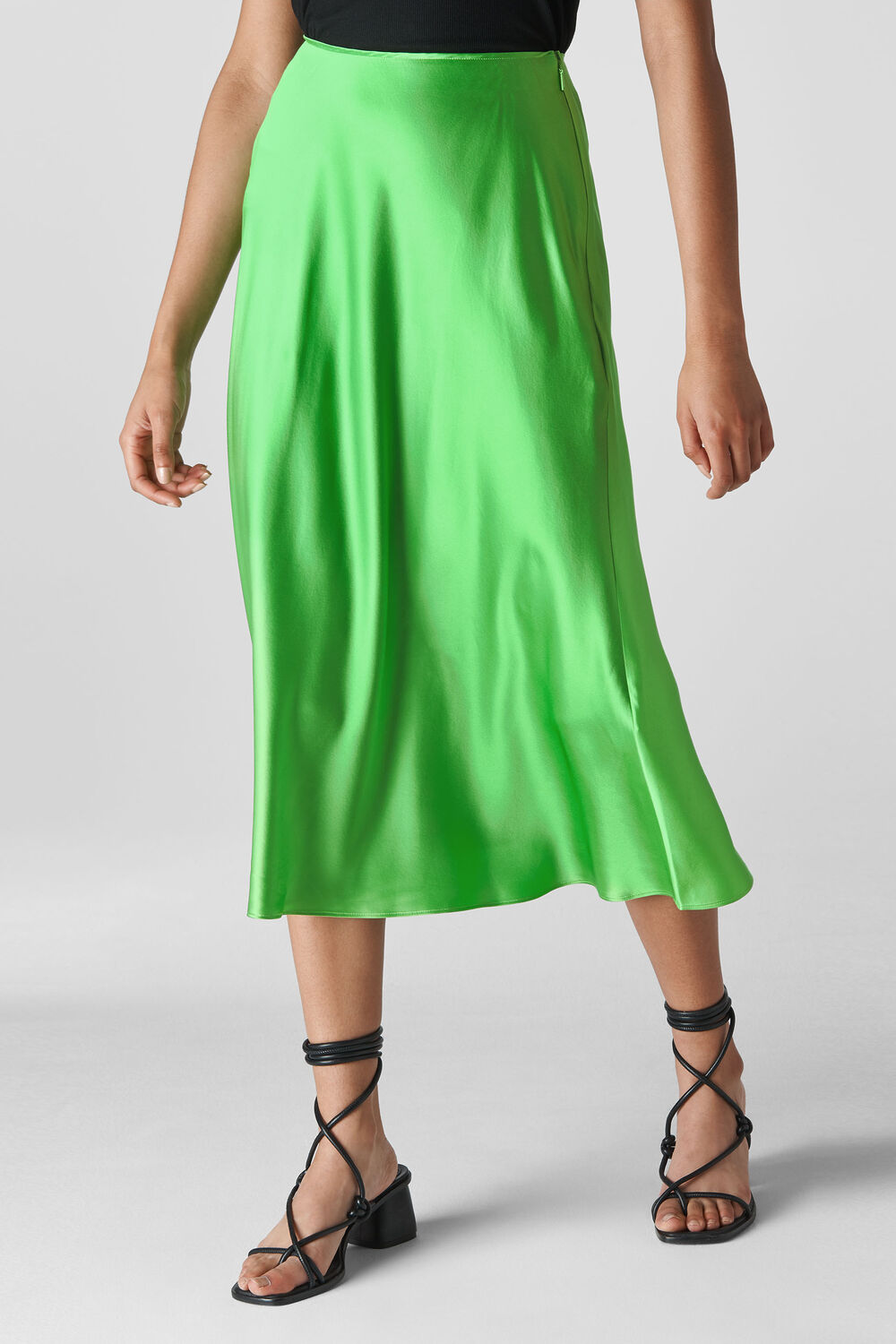 Silk Satin Bias Skirt Lime
