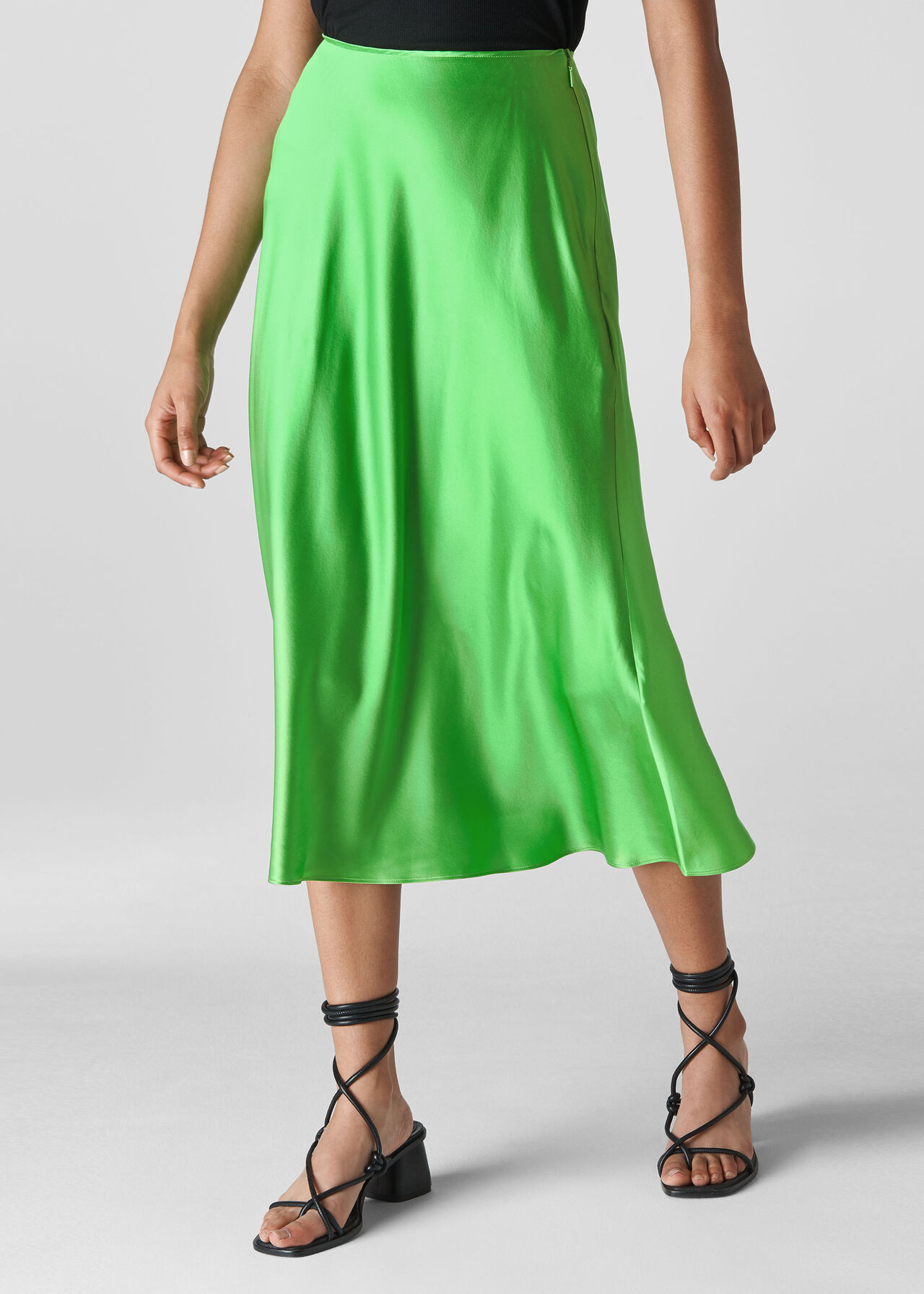 Silk Satin Bias Skirt Lime