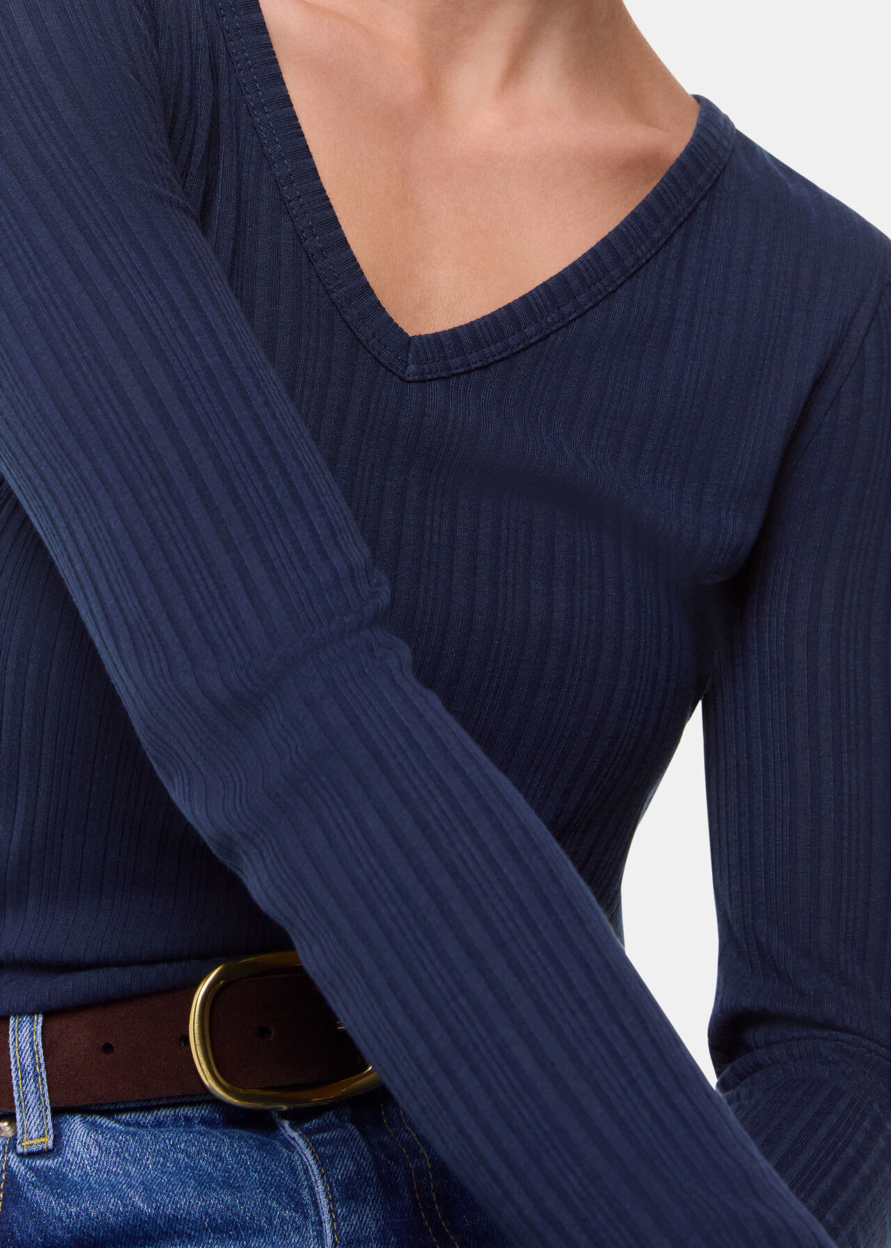 Diagonal Rib V Neck Top