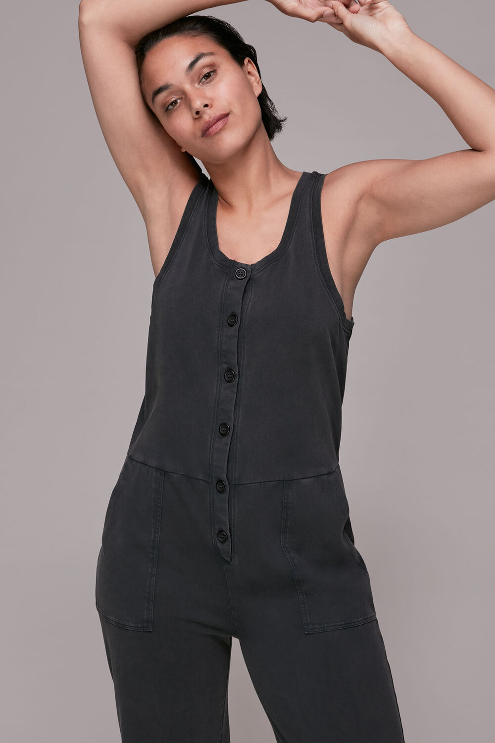 Jersey Button Front Jumpsuit