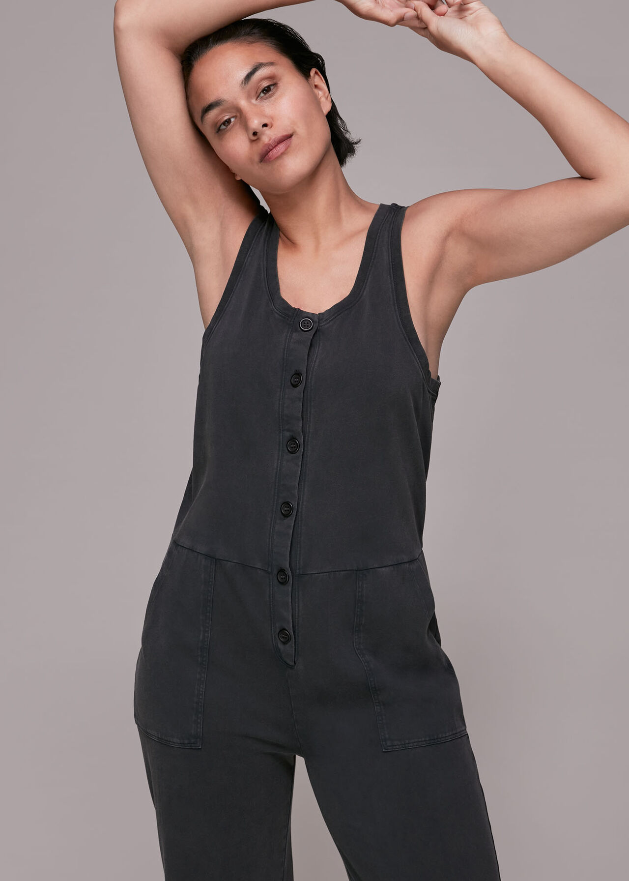 Jersey Button Front Jumpsuit