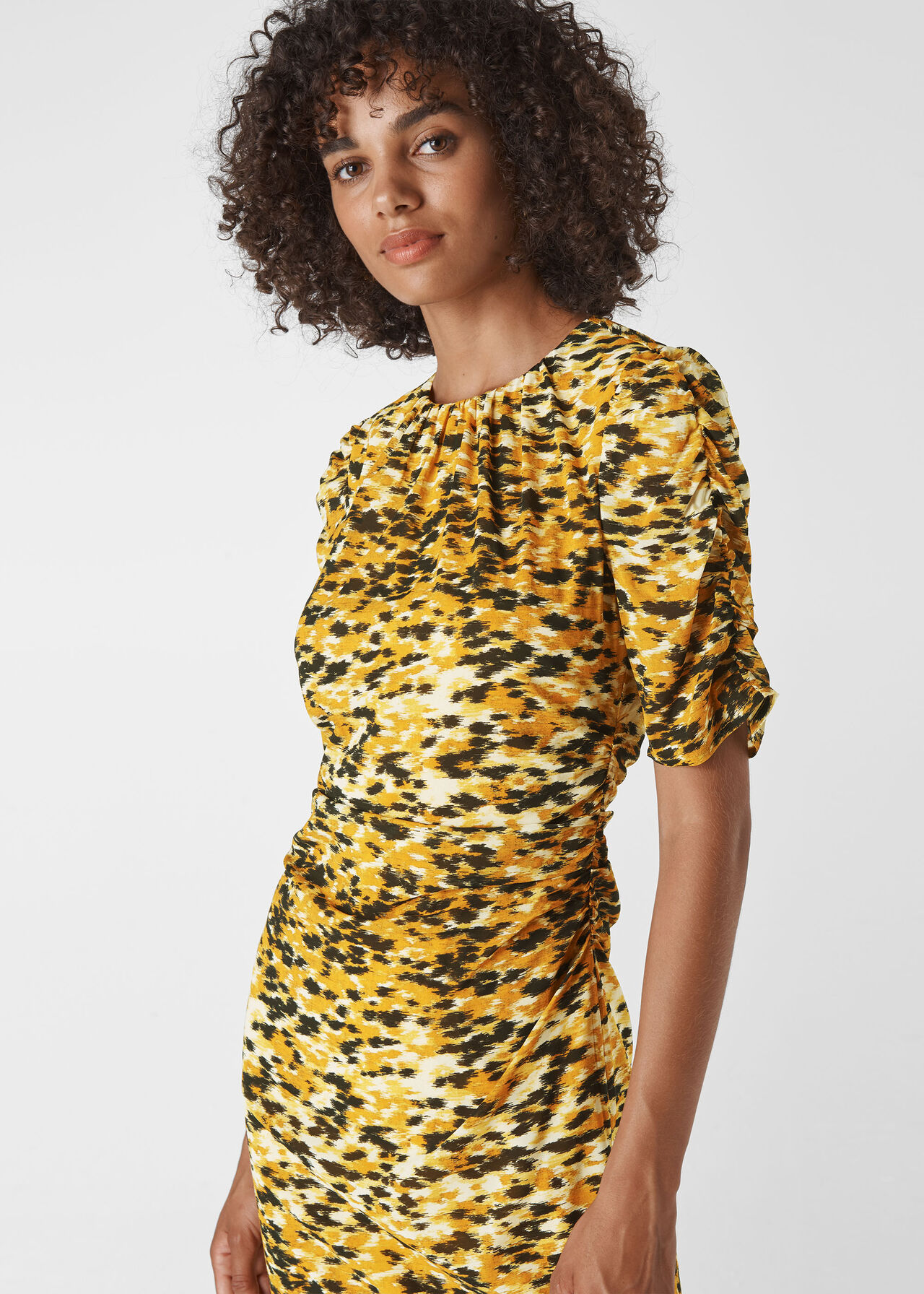 Ikat Animal Silk Bodycon Yellow/Multi