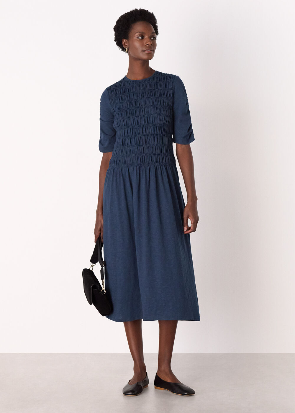 Jersey Shirred Midi Dress