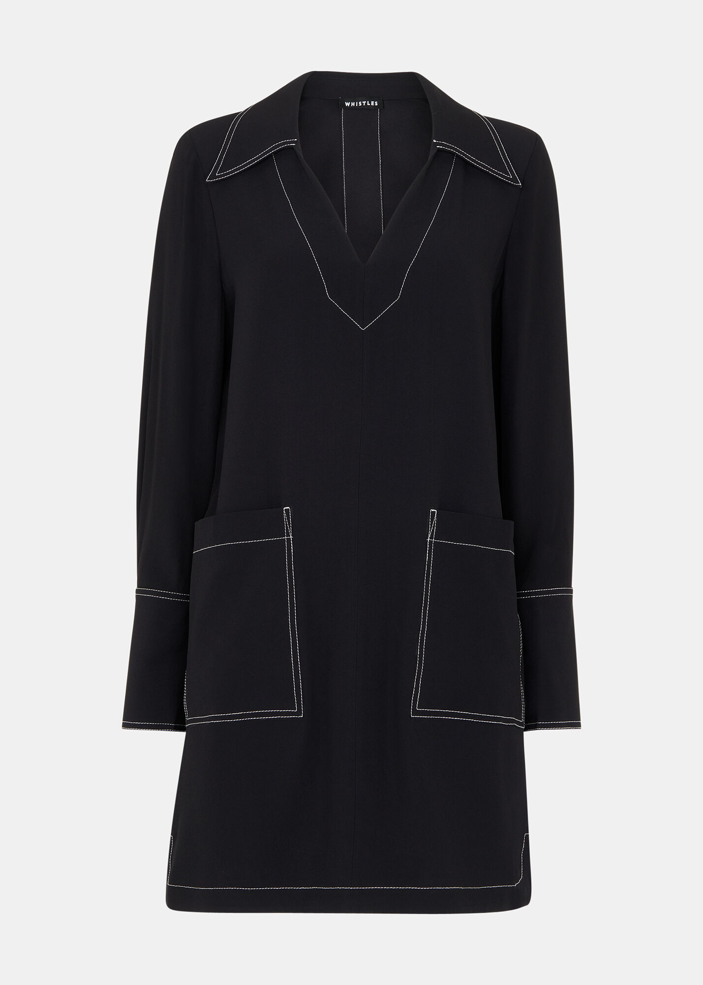 Black Topstitch Detail Shirt Dress | WHISTLES | Whistles US |