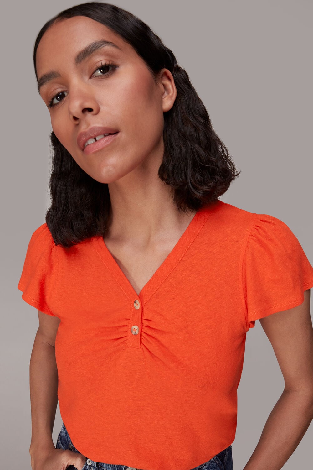Cada Button Linen Mix Tee