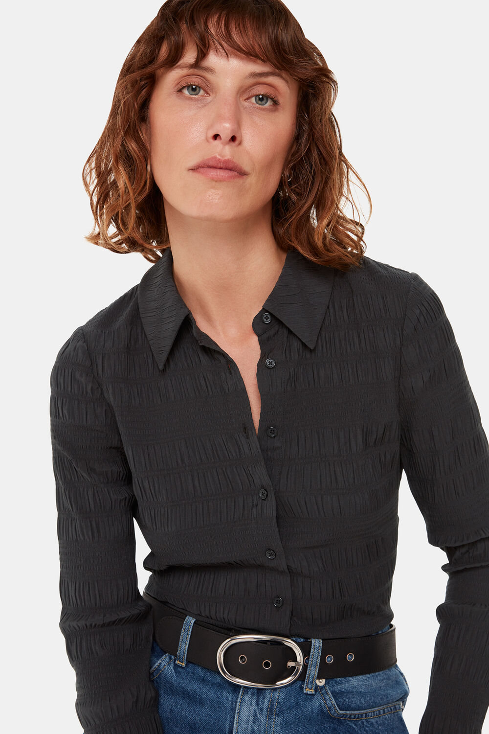 Plisse Button Front Shirt