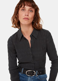 Plisse Button Front Shirt