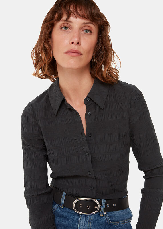 Plisse Button Front Shirt