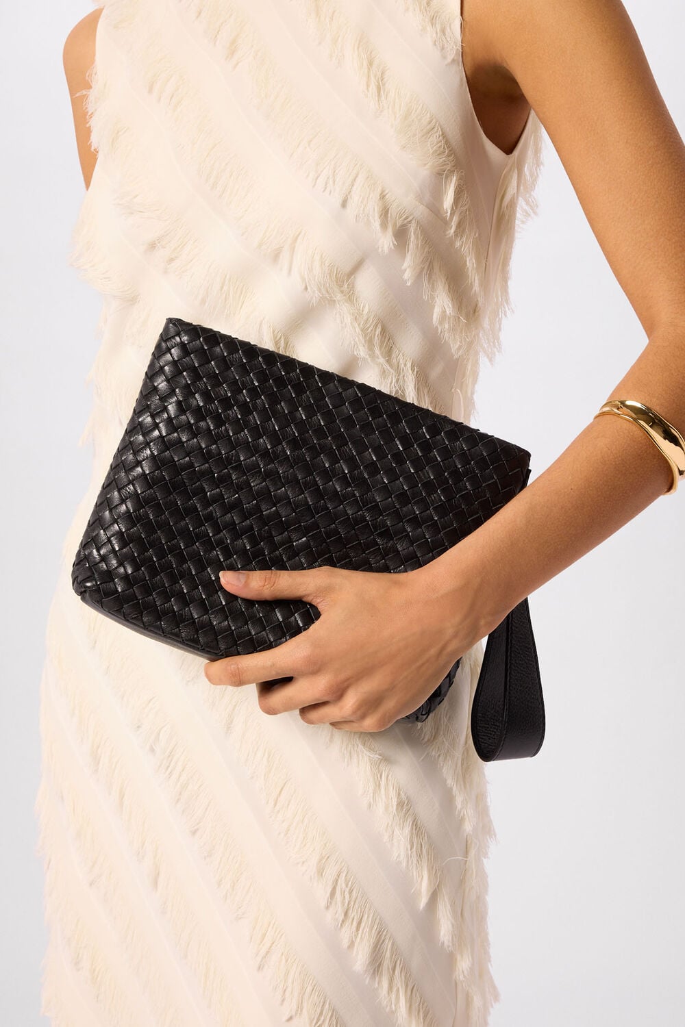 Black Avah Woven Zip Clutch