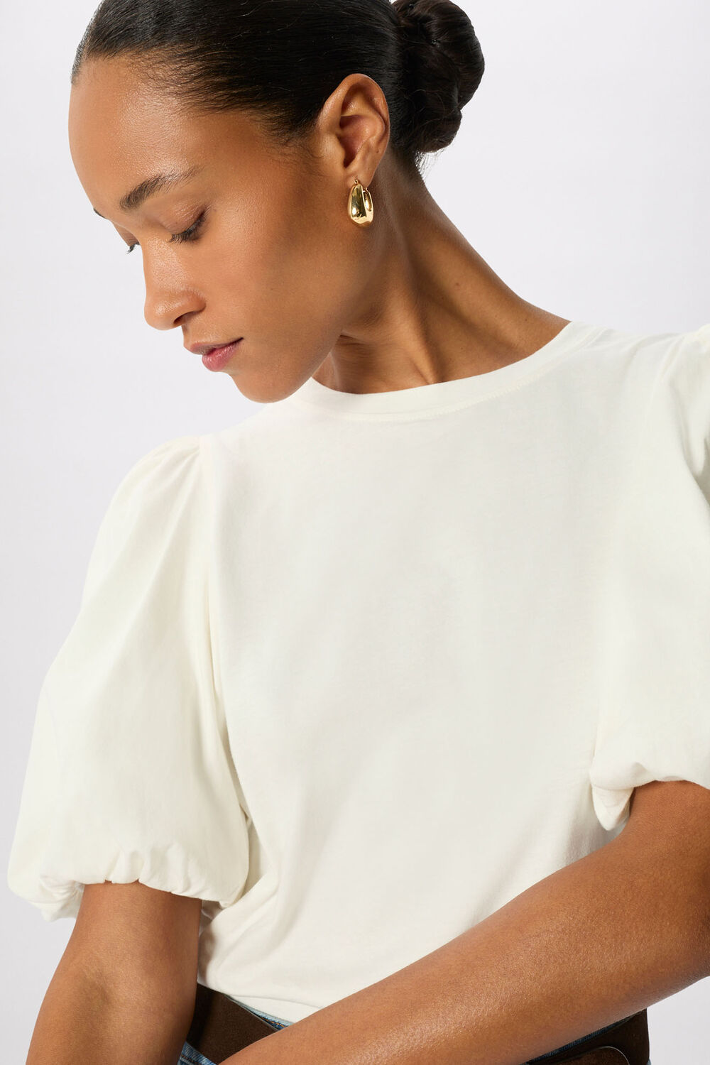 Ivory Puff Sleeve Detail Tee