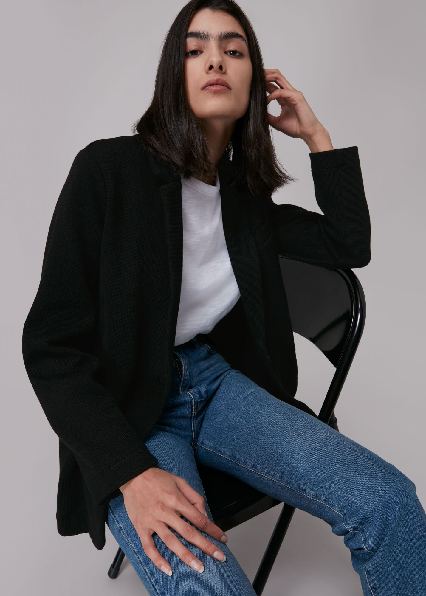 Black Jersey Boyfriend Blazer WHISTLES