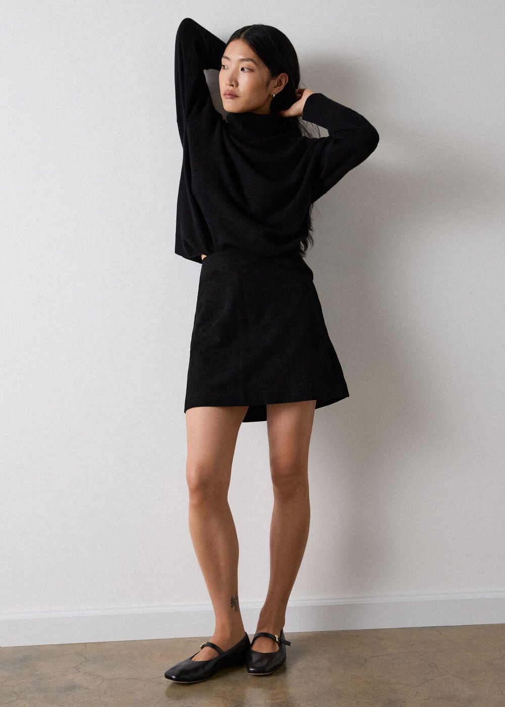 Black Suede A Line Mini Skirt