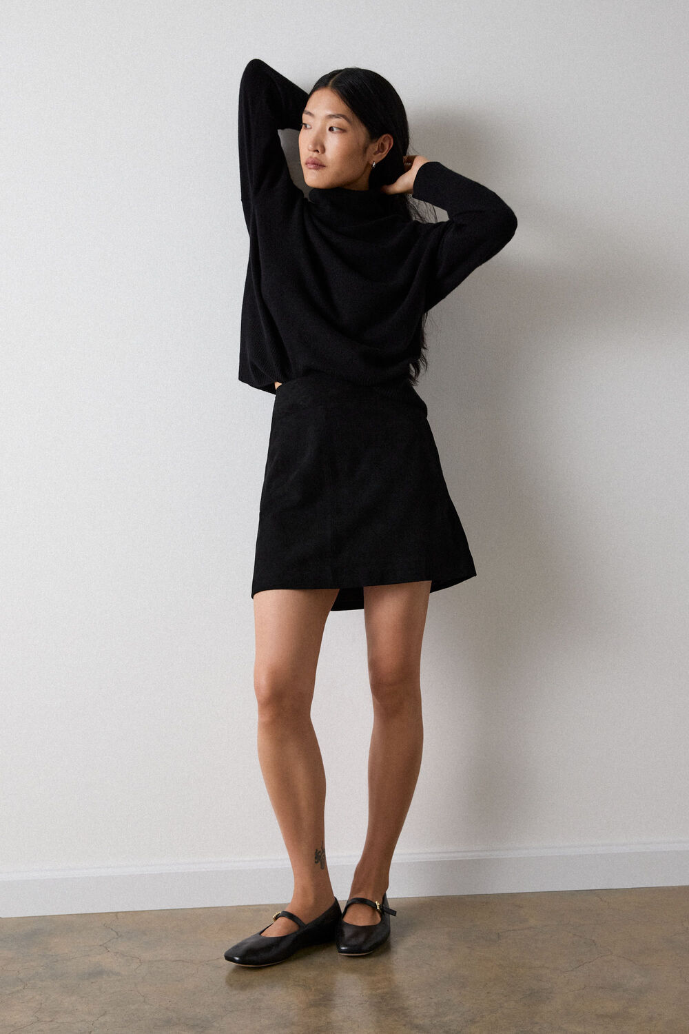 Black Suede A Line Mini Skirt