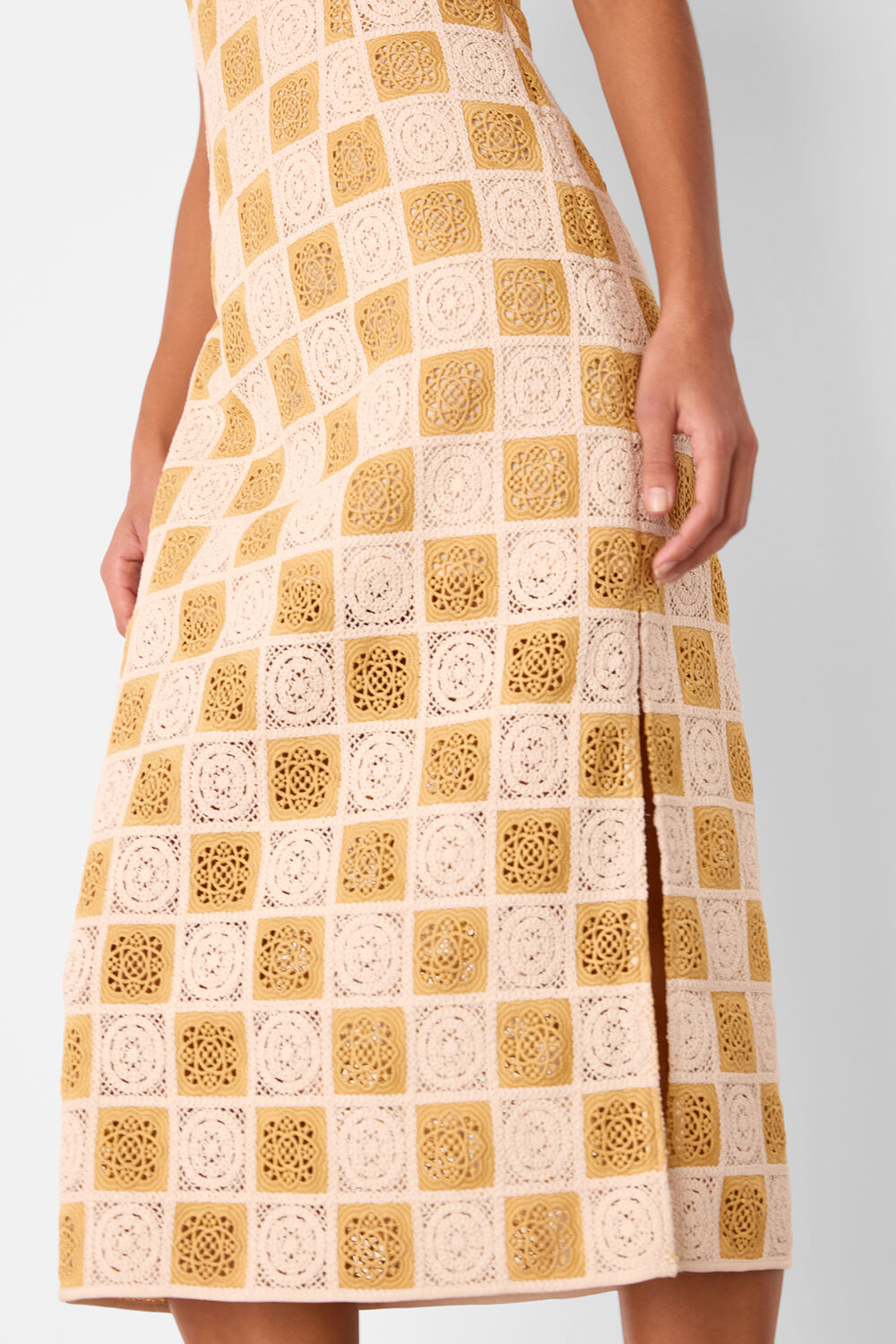 Ivory Cotton Crochet Midi Dress
