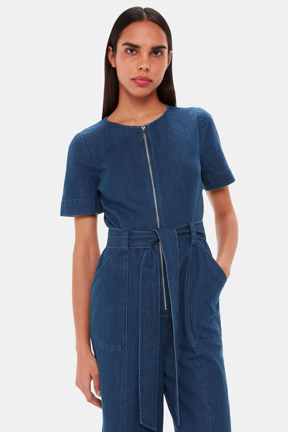 Short Sleeve Denim Jumpsuit