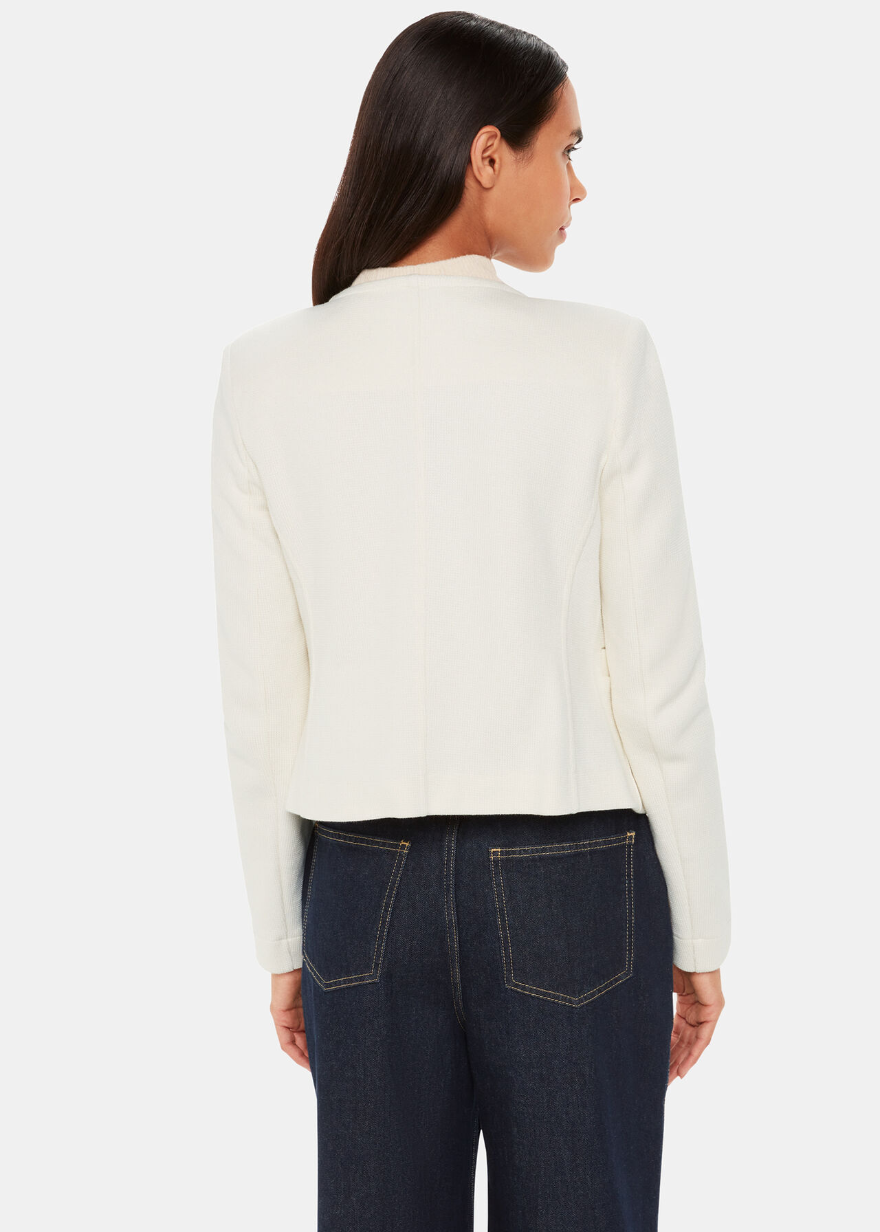 Ivory Collarless Cropped Jersey Jacket Whistles