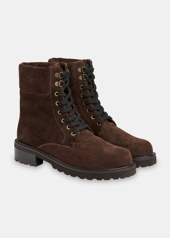 Chocolate Suede Lace Up Boot