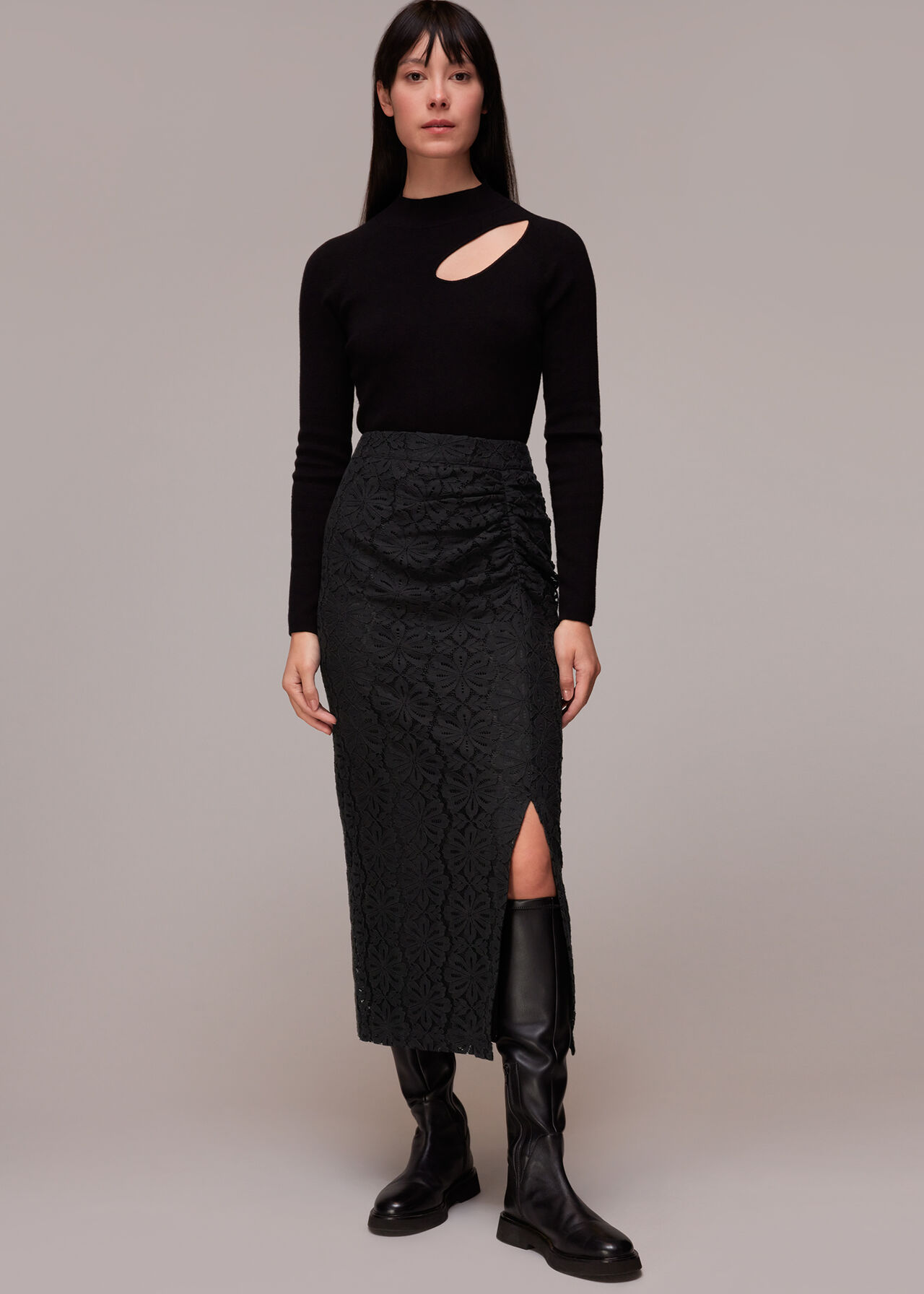Black Lace Column Skirt | WHISTLES | Whistles UK