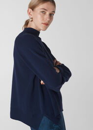 Funnel Neck Cashmere Knit Navy