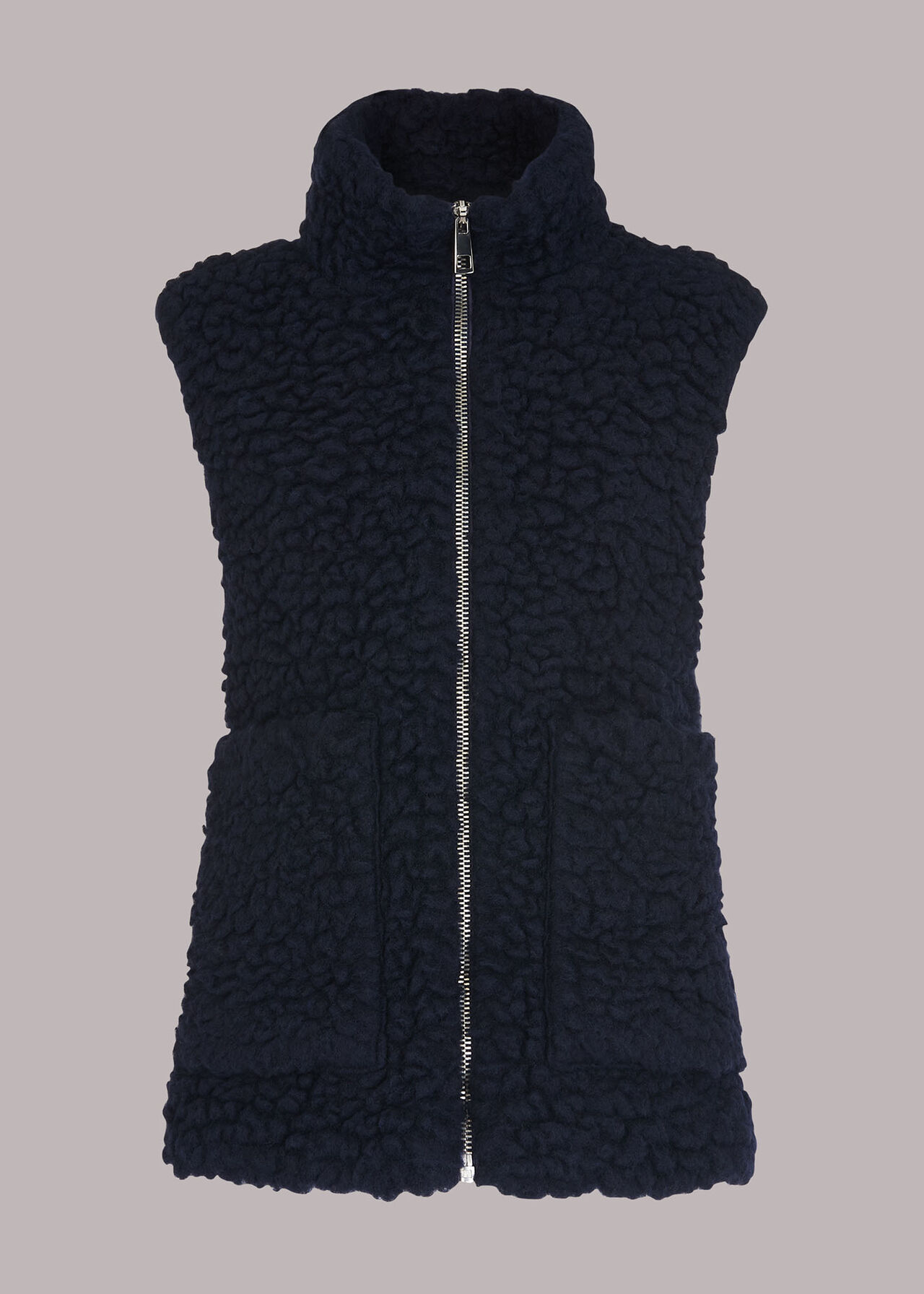 Navy Cleo Wool Borg Gilet | WHISTLES