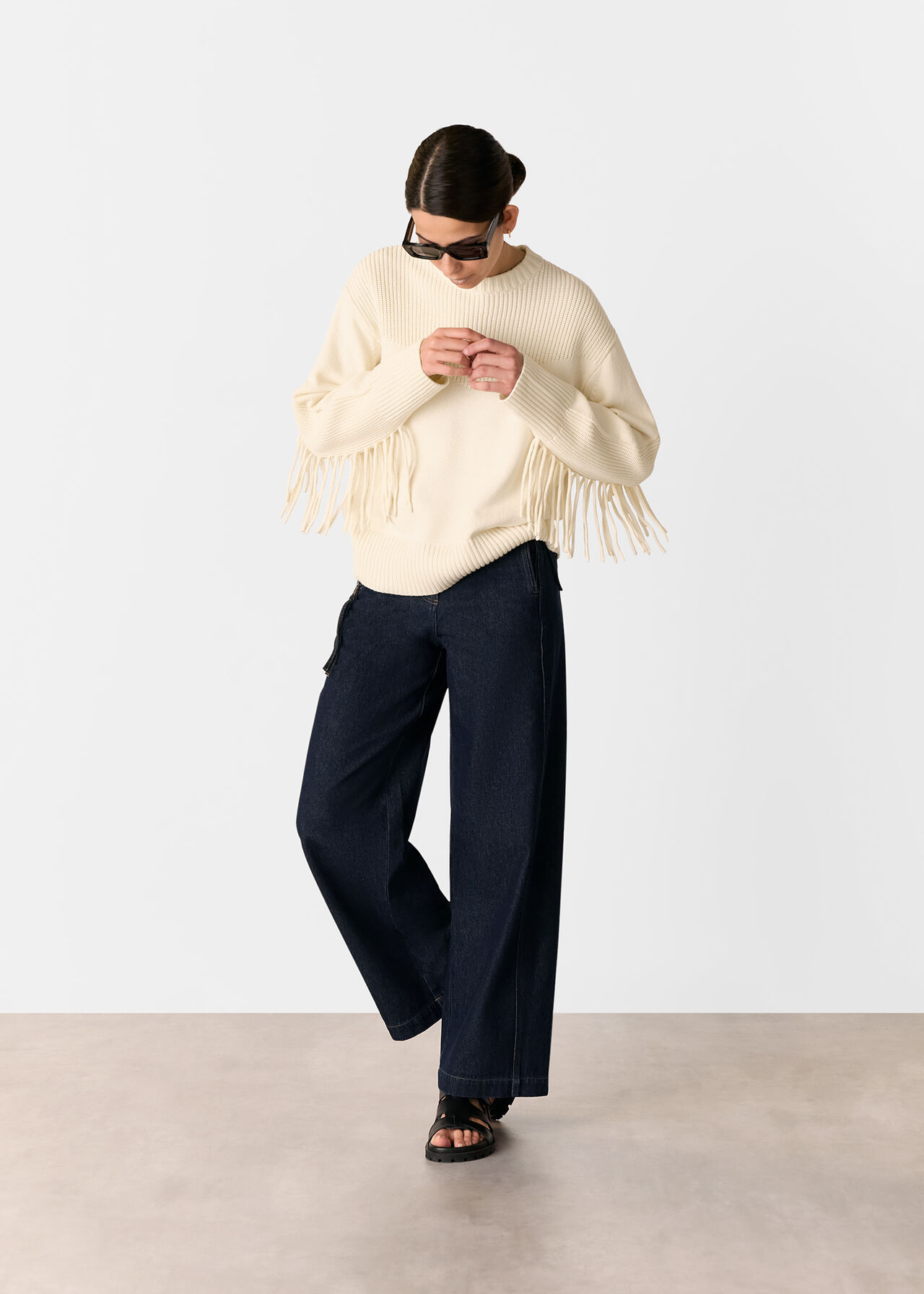 Fringed Rib Detail Sweater