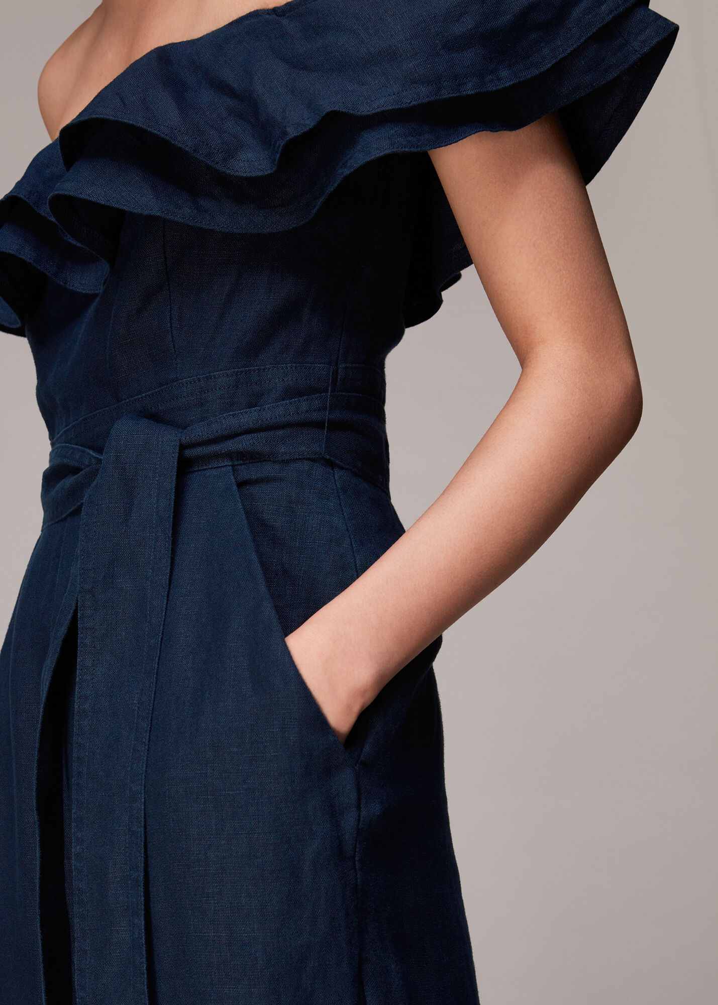 Navy Tabi Linen Bardot Jumpsuit WHISTLES