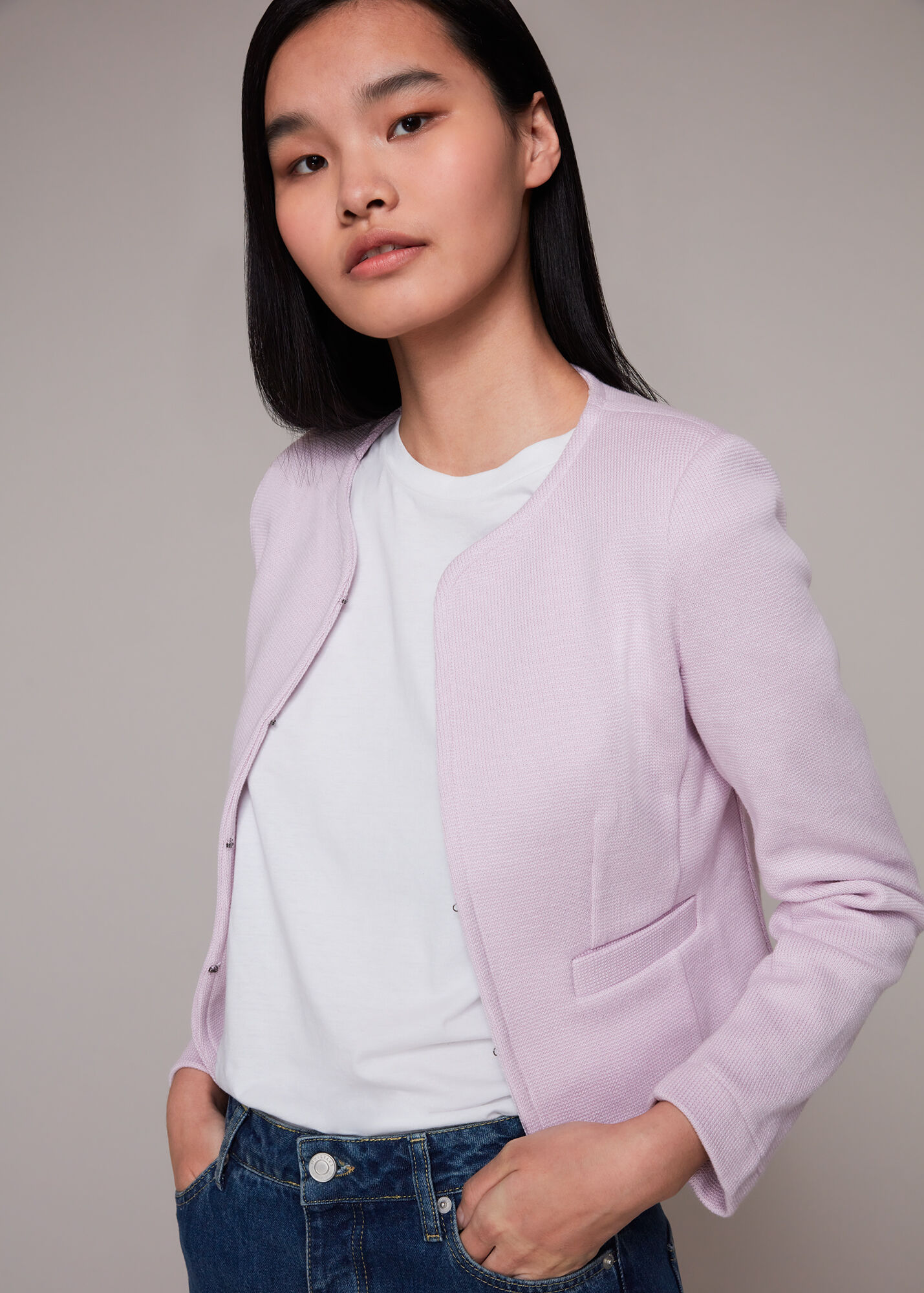 Lilac Collarless Jersey Jacket WHISTLES