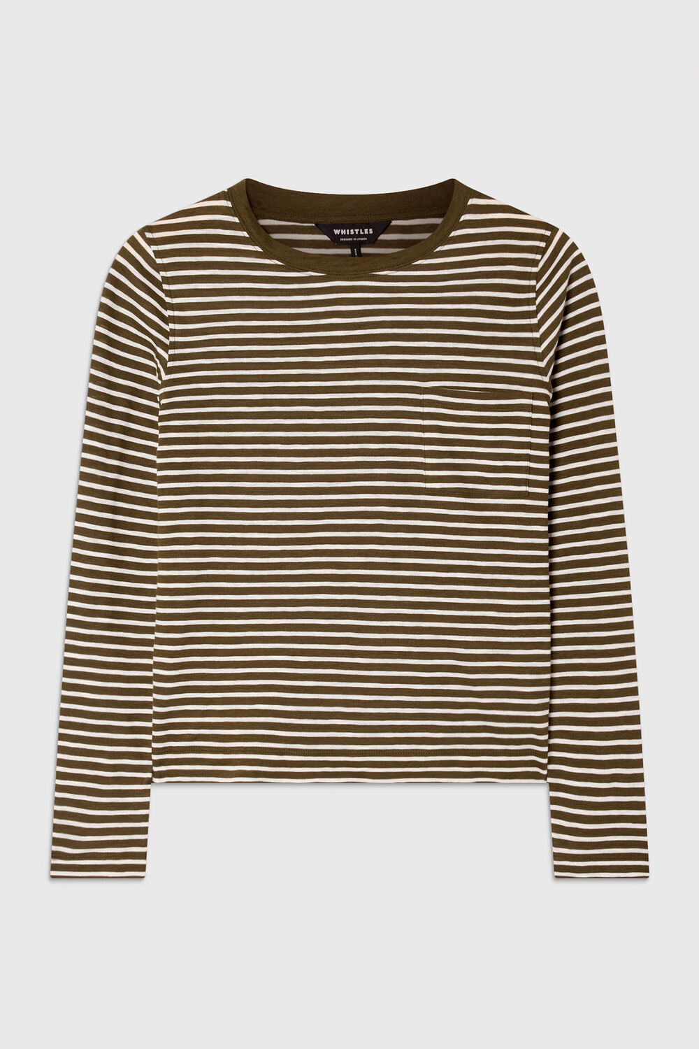 Khaki Stripe Crew Neck Pocket Top