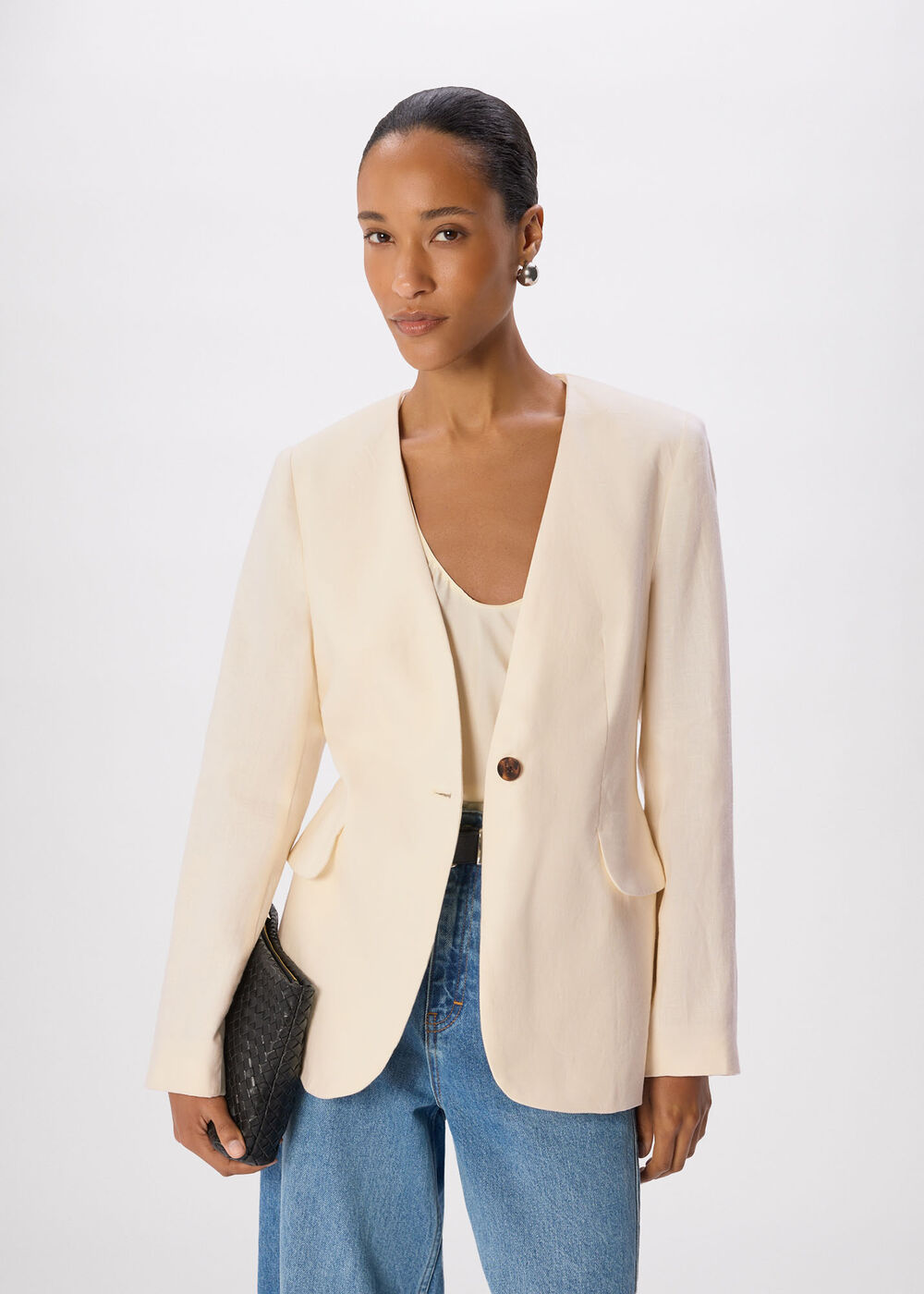 Collarless Linen Blazer