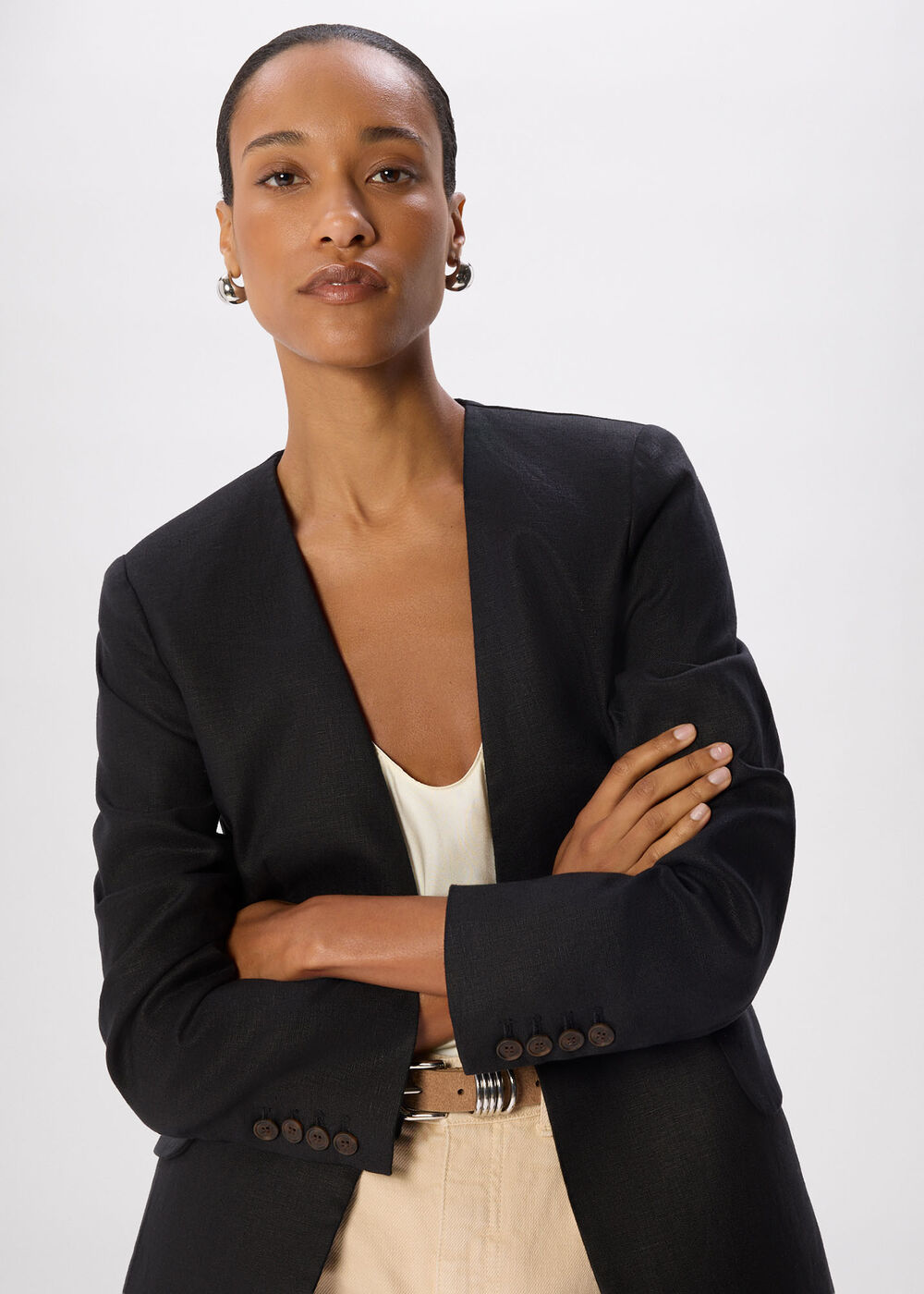 Collarless Linen Blazer