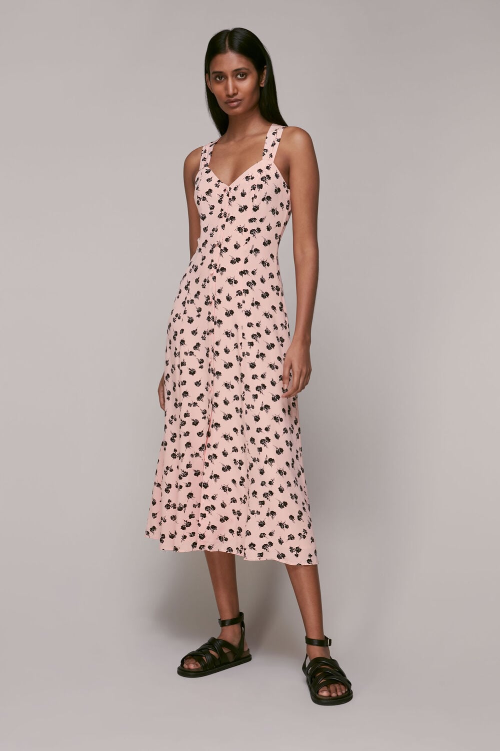 Pink Scattered Carnation Midi Dress