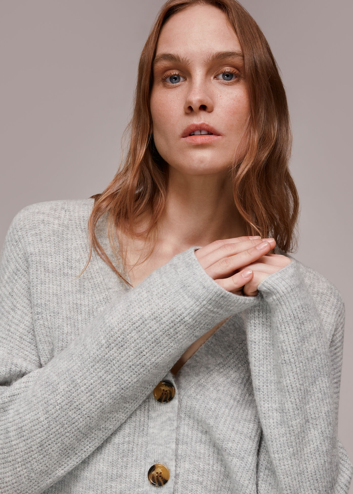 Grey ribbed cardigan on sale
