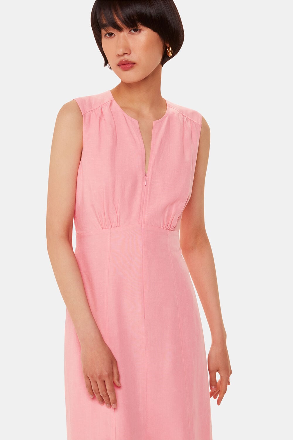 Pink Abbie Linen Blend Midi Dress