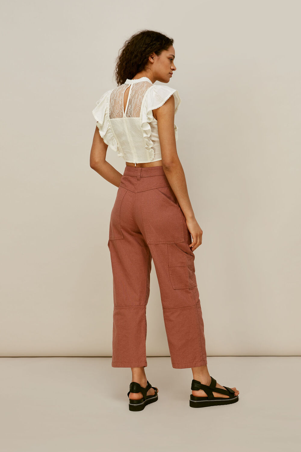 Mixed Lace Frill Top Ivory