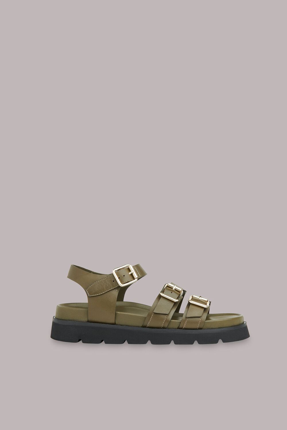 Khaki Jemma Triple Buckle Sandal