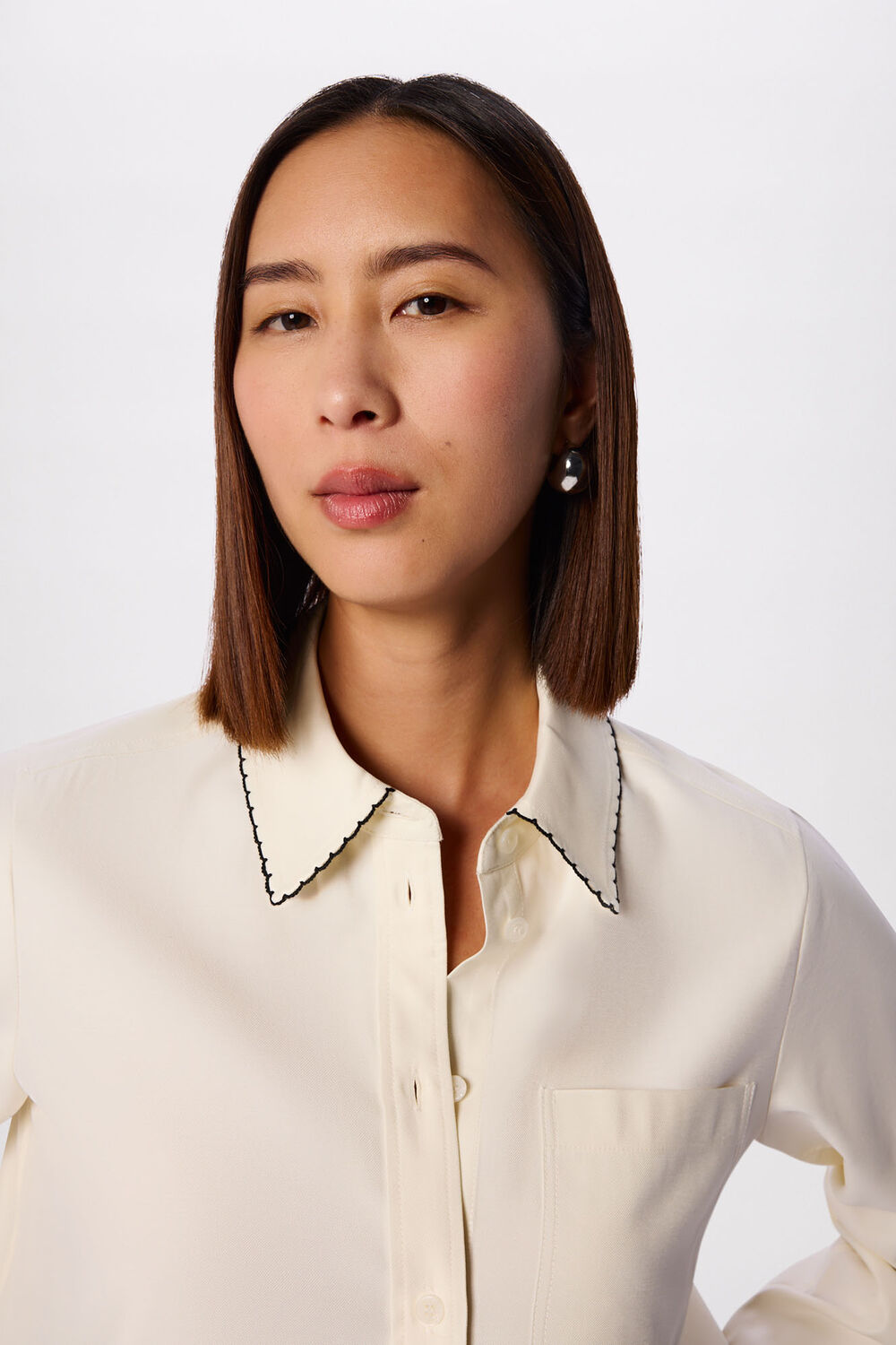 Ivory Embroidered Collar Shirt