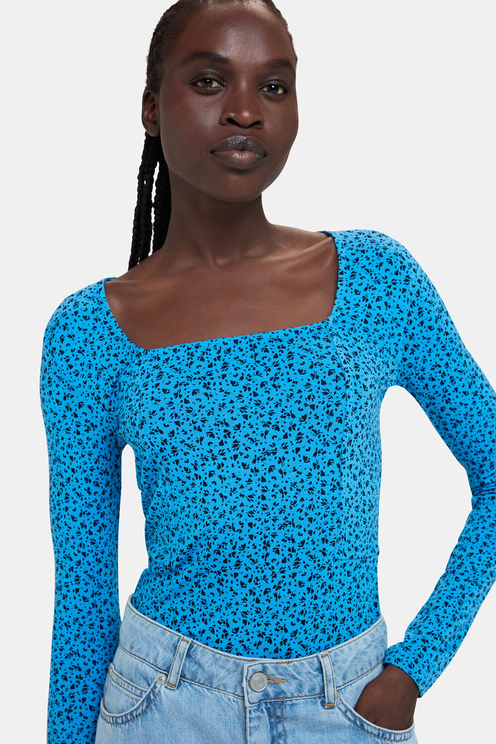 Blue Micro Bouquet Square Neck