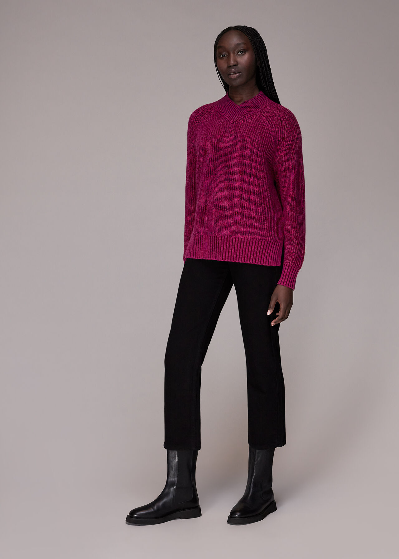 Plated Rib V Neck Jumper