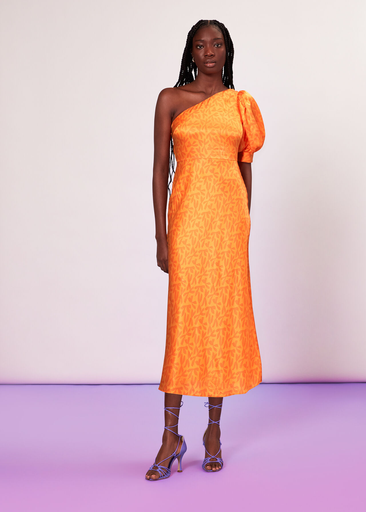 Orange/Multi One Shoulder Sally Dress | WHISTLES