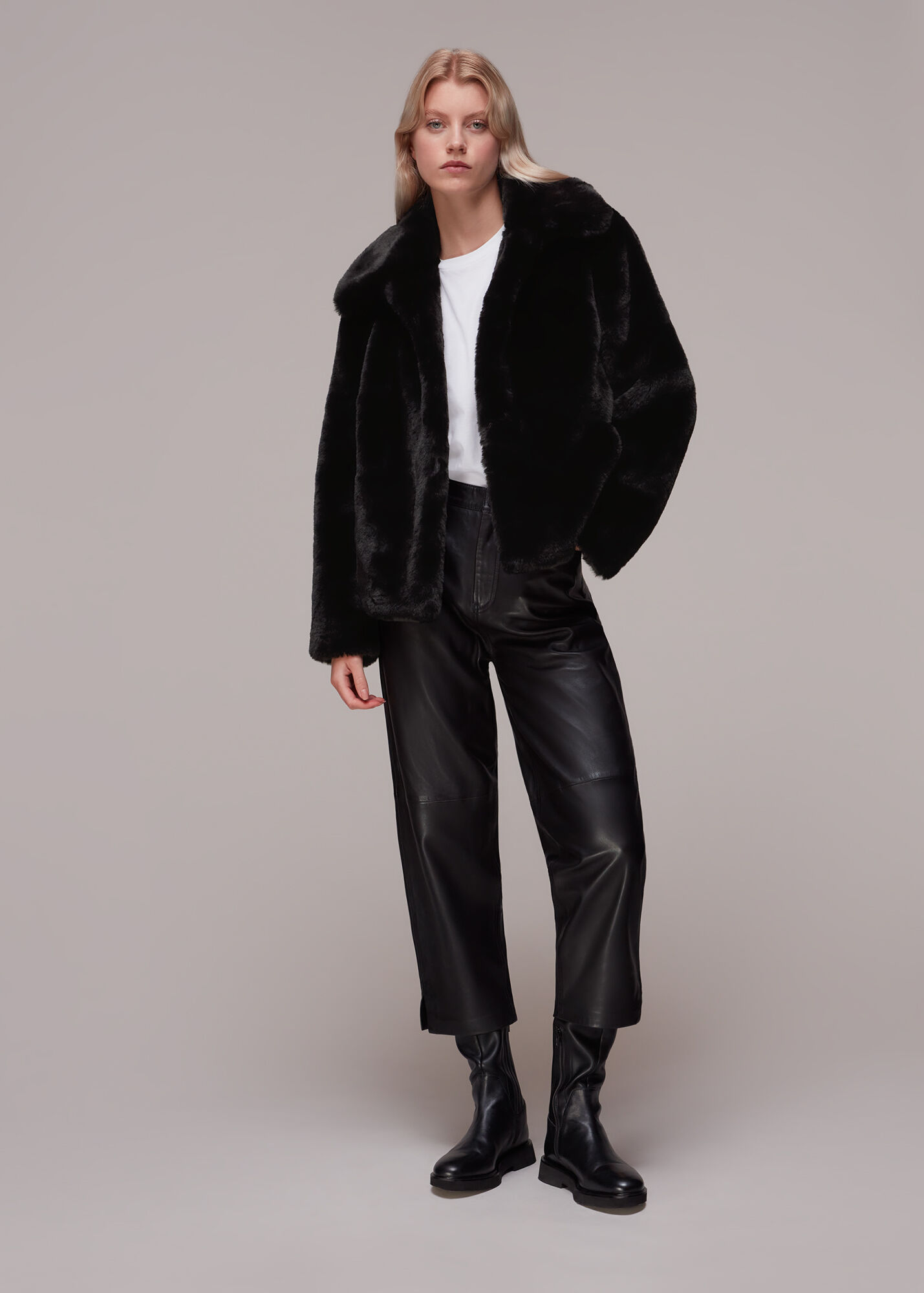 Black Drew Faux Fur Coat WHISTLES Whistles US
