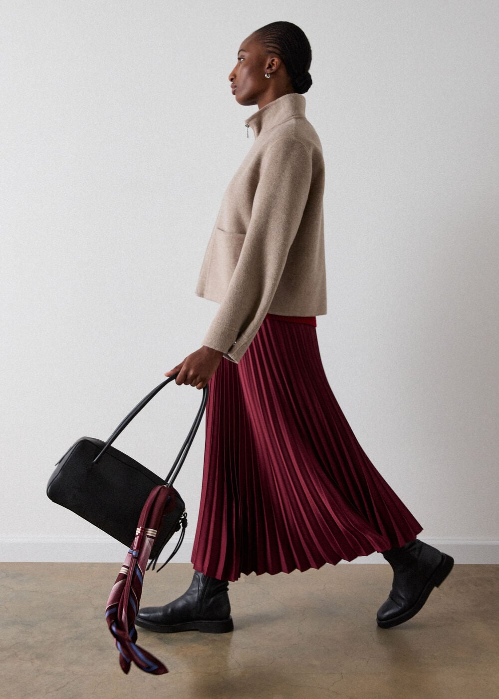 Satin Pleated Midi Skirt