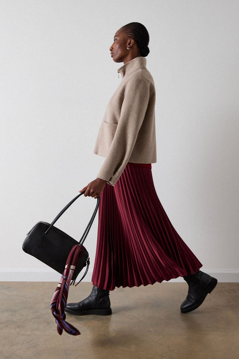 Satin Pleated Midi Skirt