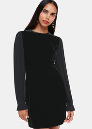 Velvet Pleat Sleeve Mini Dress
