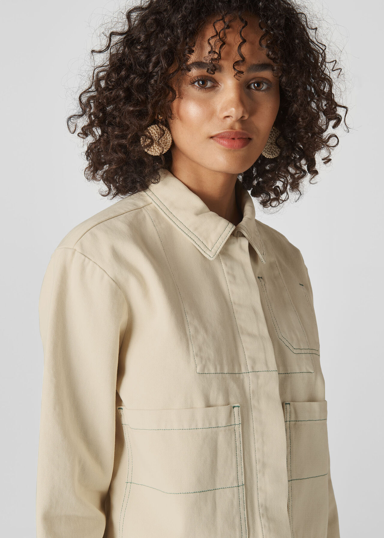 Ivory/Multi Contrast Stitch Denim Jacket | WHISTLES