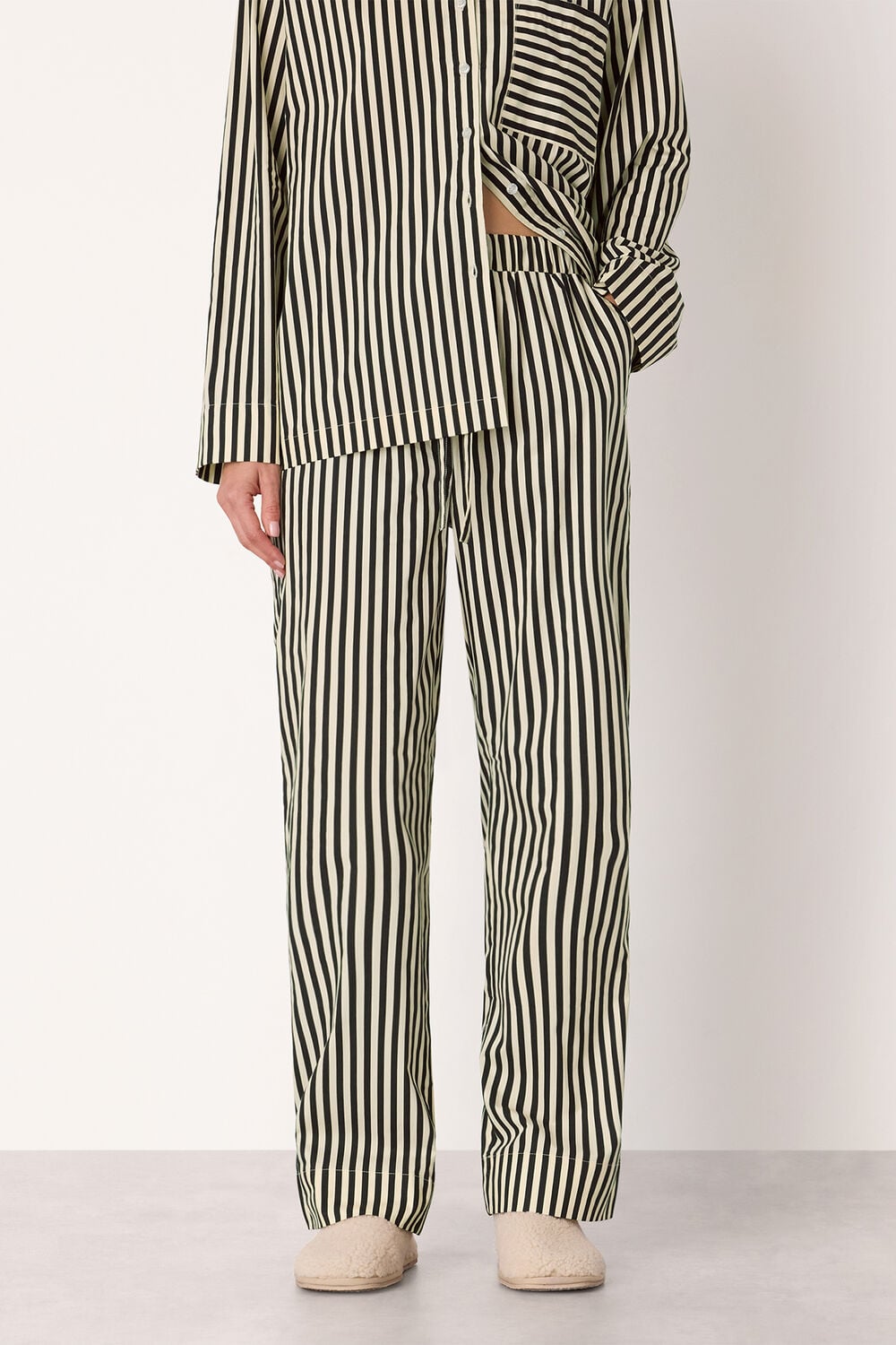 Black Cotton Stripe Pyjama Bottom
