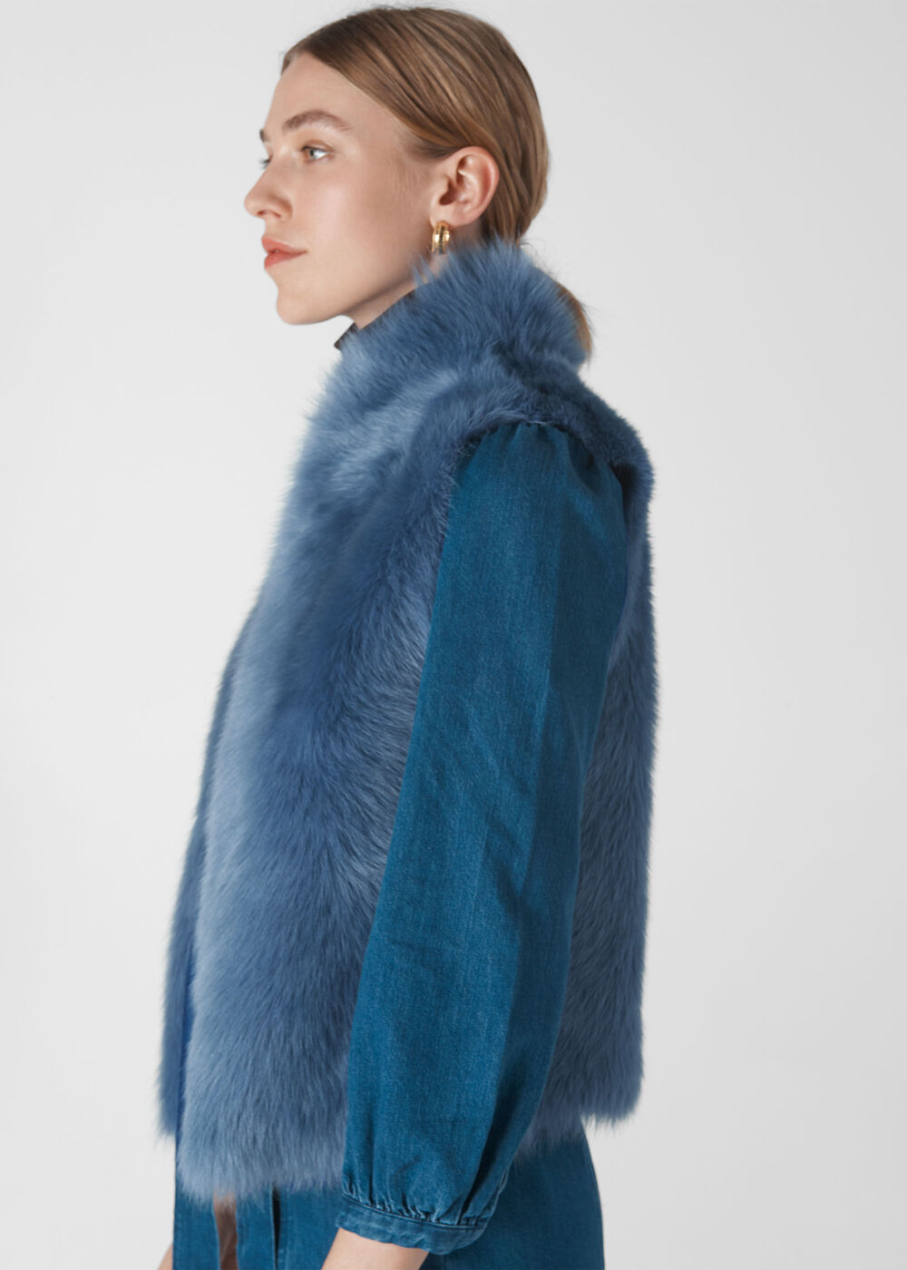 Short Toscana Sheepskin Gilet Blue
