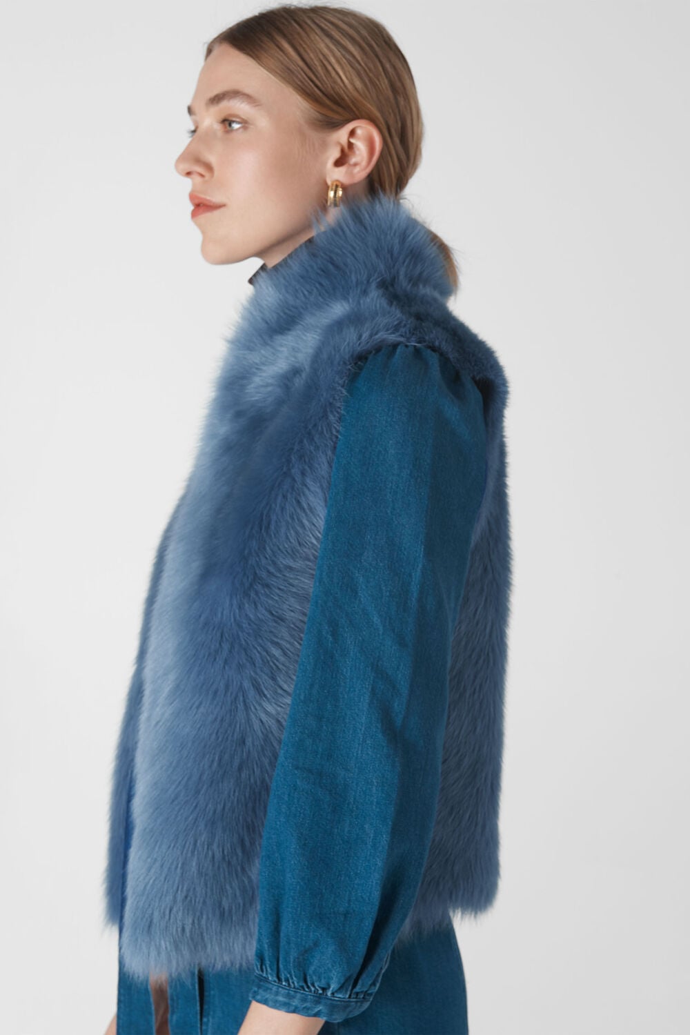 Short Toscana Sheepskin Gilet Blue